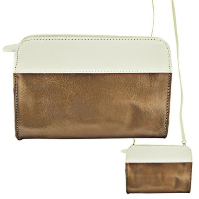9015- COP/WH PU LEATHER CROSS BODY/ SHOULDER BAG